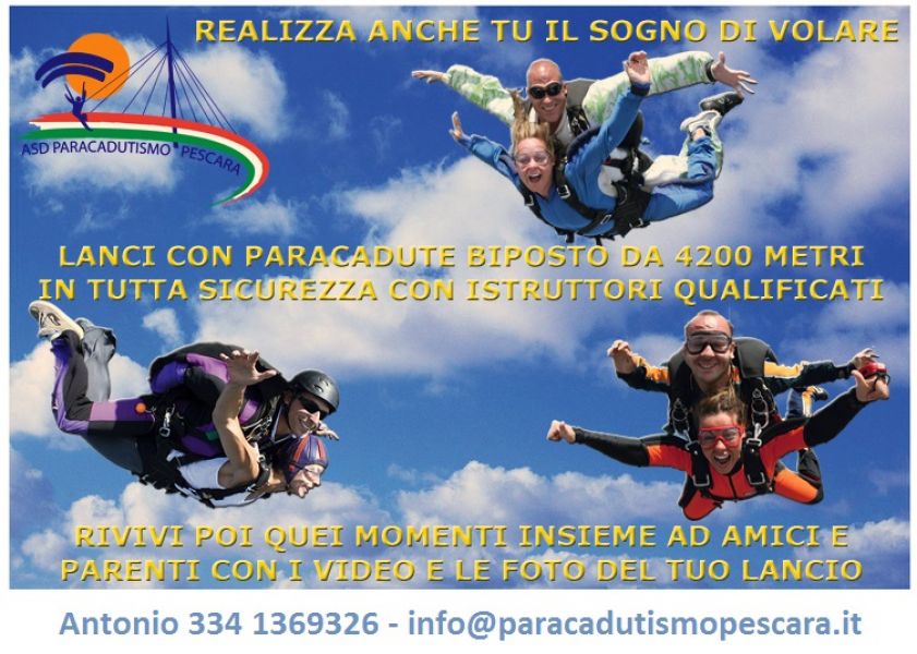 Lancio tandem con paracadute biposto