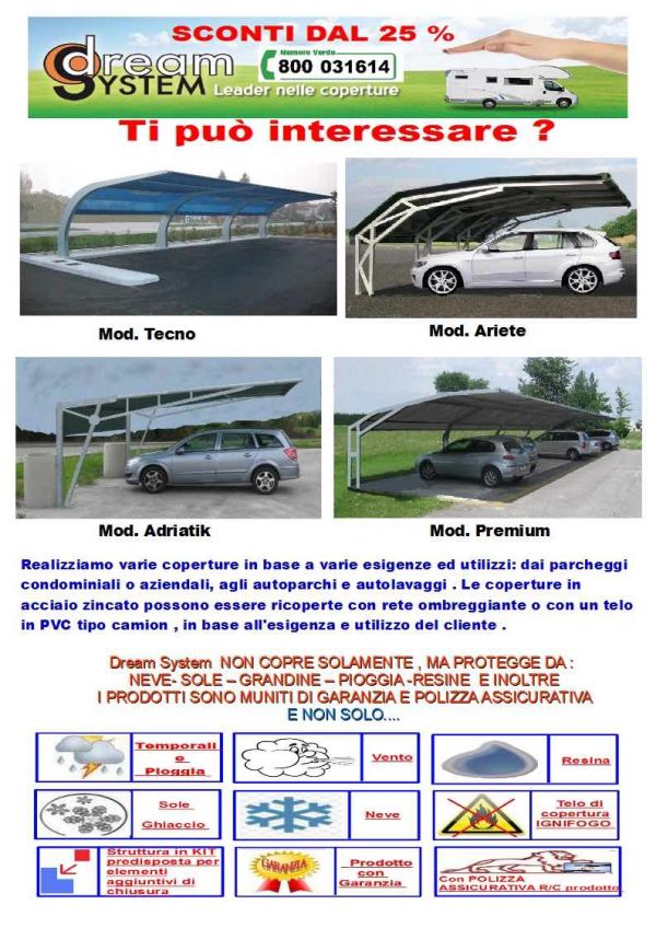 PROMOZIONE Coperture per Camper, auto e autolavaggi