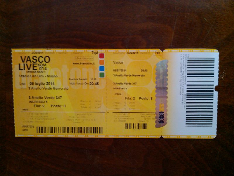 Biglietto vasco rossi tour