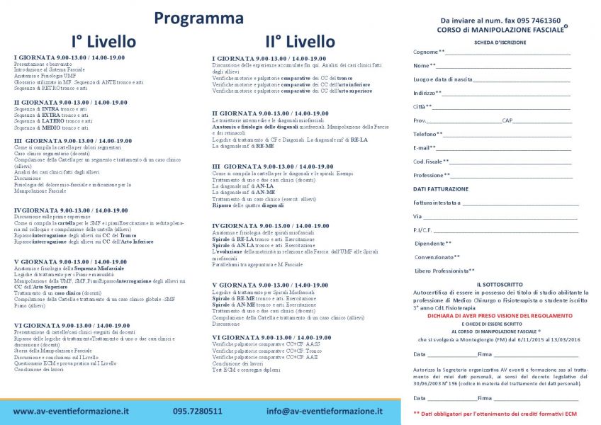 Corso ECM Manipolazione Fasciale - Metodo Luigi Stecco I E II Livello